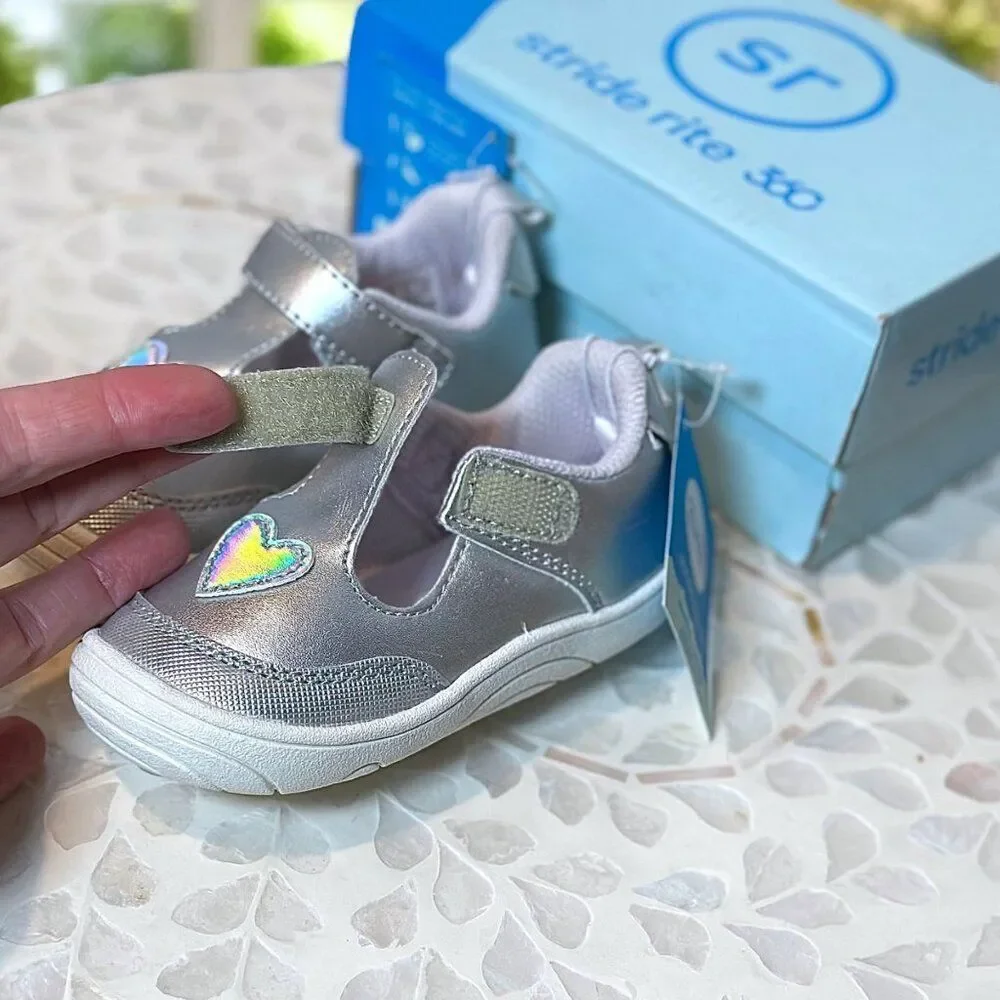 Stride Rite Mariella First Walker Mary Jane Toddler Baby Size 6 Silver TG000305